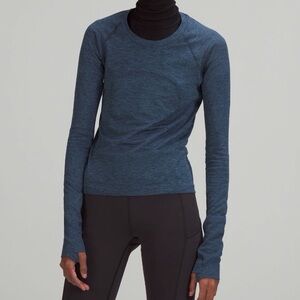 Lululemon Heathered Blue Long Sleeve Swiftly Tech Waist Length